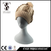 brown grey iceland chunky knit jacquard winter hat with pom-pom
